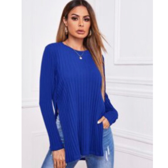(2 for $10) Split Hem Rib-Knit Longline Top - Picture 1 of 1